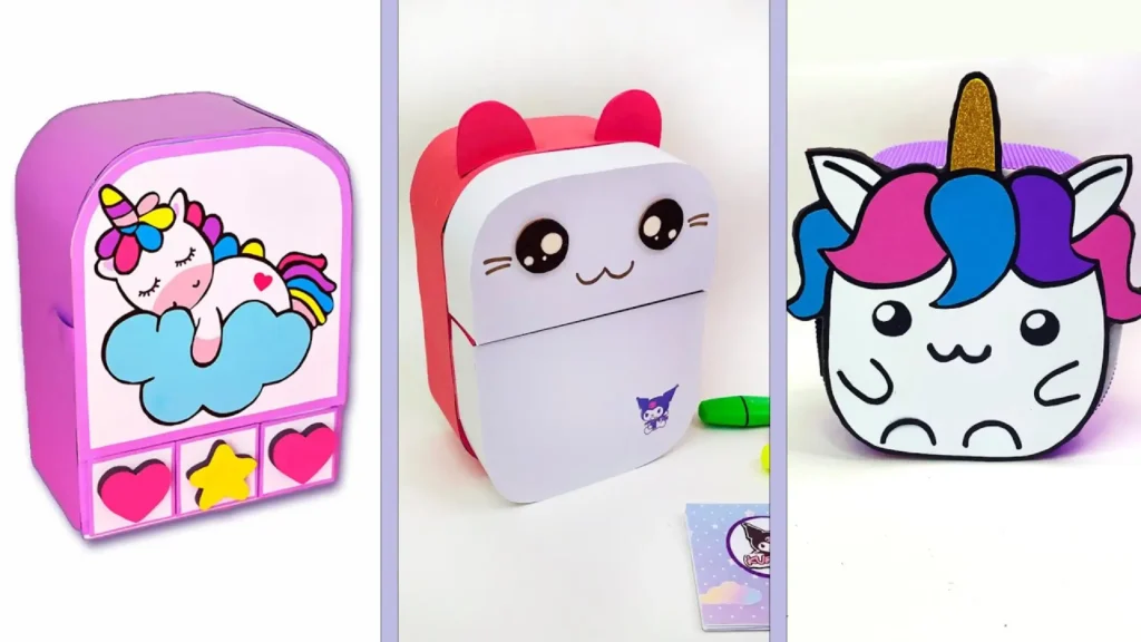 آموزش ساخت باکس لوازم تحریر با طرح یونیکورن، با استفاده از مقوا کاردستی