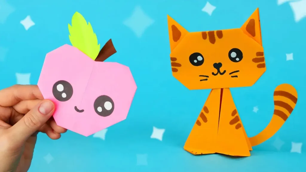 آموزش ساخت 2 مدل اوریگامی ساده، کودکانه و فانتزی : گربه و سیب