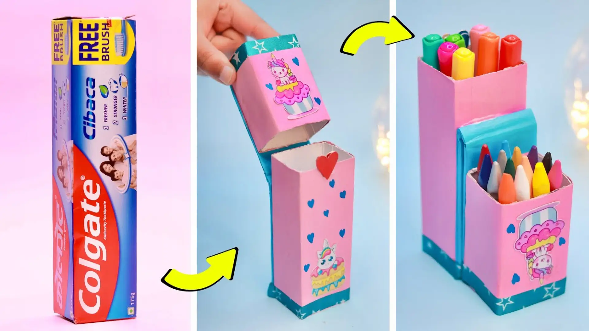 آموزش ساخت جامدادی رومیزی کیوت دخترانه با جعبه خمیر دندان