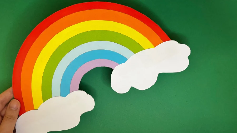 آموزش تصویری گام به گام ساخت کاردستی مدرسه ساده؛ ساخت کاردستی رنگین کمان با کاغذ رنگی مناسب مدرسه ابتدایی