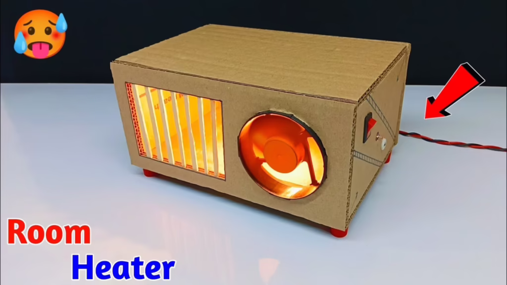 ایده ساخت کاردستی بخاری برقی با مقوای دور ریختنی، لامپ و فن