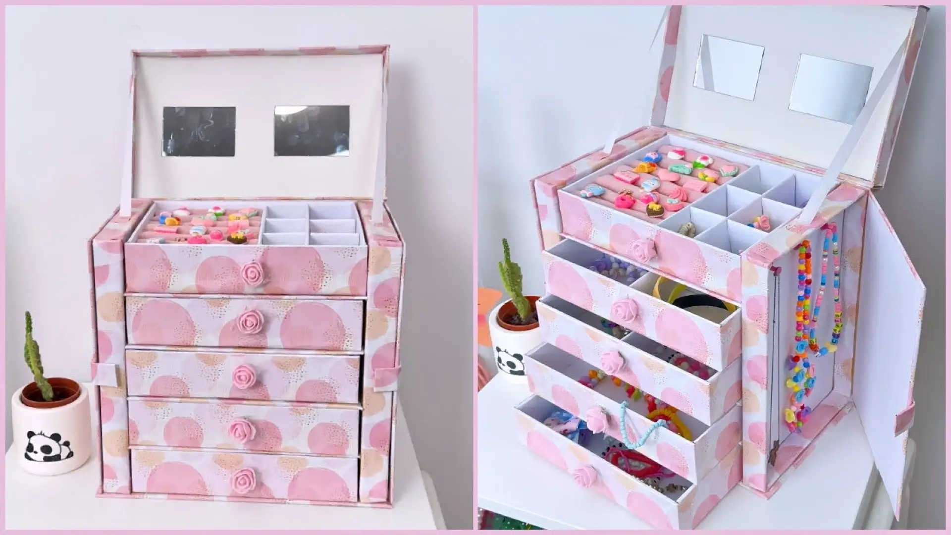 ایده خلاقانه برای ساخت کاردستی نظم دهنده جواهرات رومیزی با استفاده از مقوا دور ریختنی و کاغذ کادو در خانه با کمترین هزینه