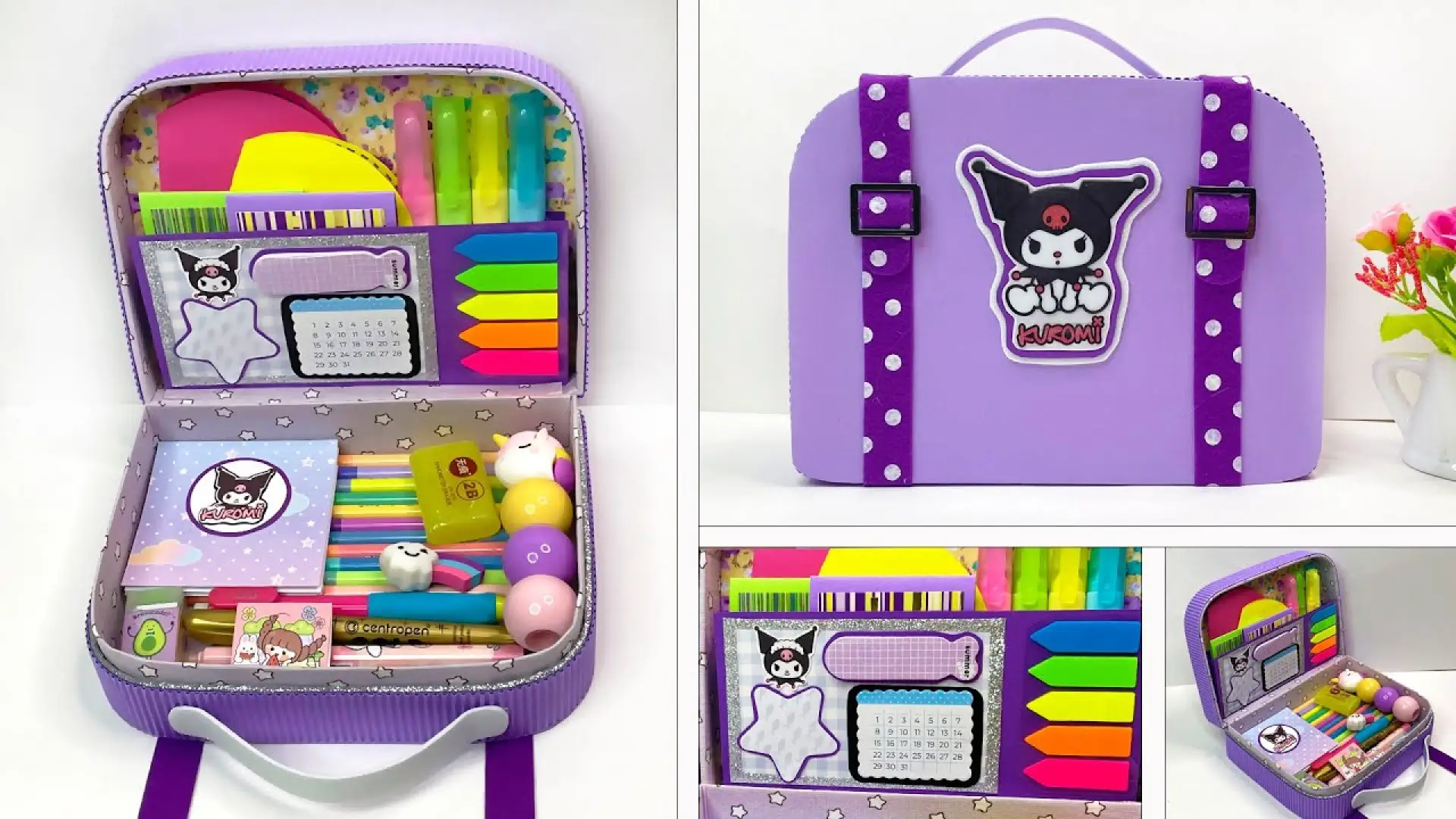 فیلم آموزش ساخت کاردستی کیف لوازم تحریر کورومی به شکل چمدان بسیار زیبا و کاربردی برای نظم دادن به لوازم تحریر دخترانه با استفاده از مقوا و کاغذ رنگی