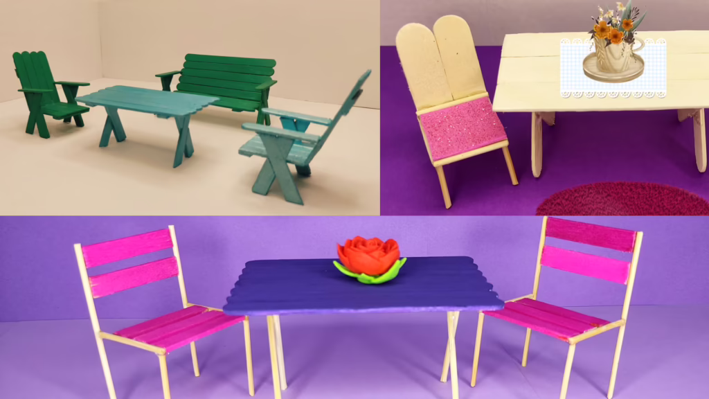 3 ایده خلاقانه و جذاب برای ساخت کاردستی میز و صندلی مینیاتوری با چوب بستنی در خانه