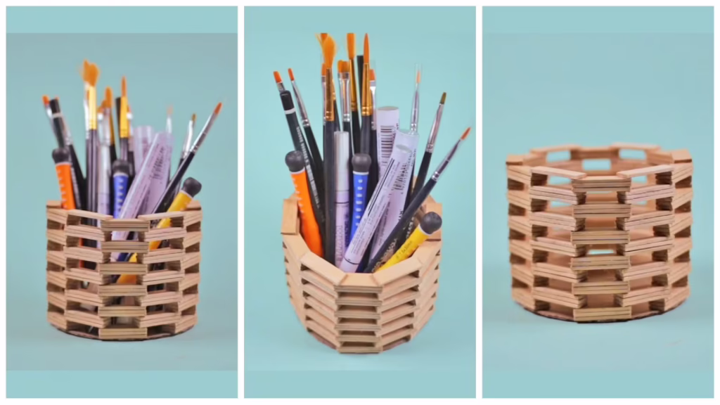 ایده خلاقانه و شگفت انگیز برای ساخت کاردستی جامدادی رومیزی با استفاده از جوب بستنی ساده در خانه