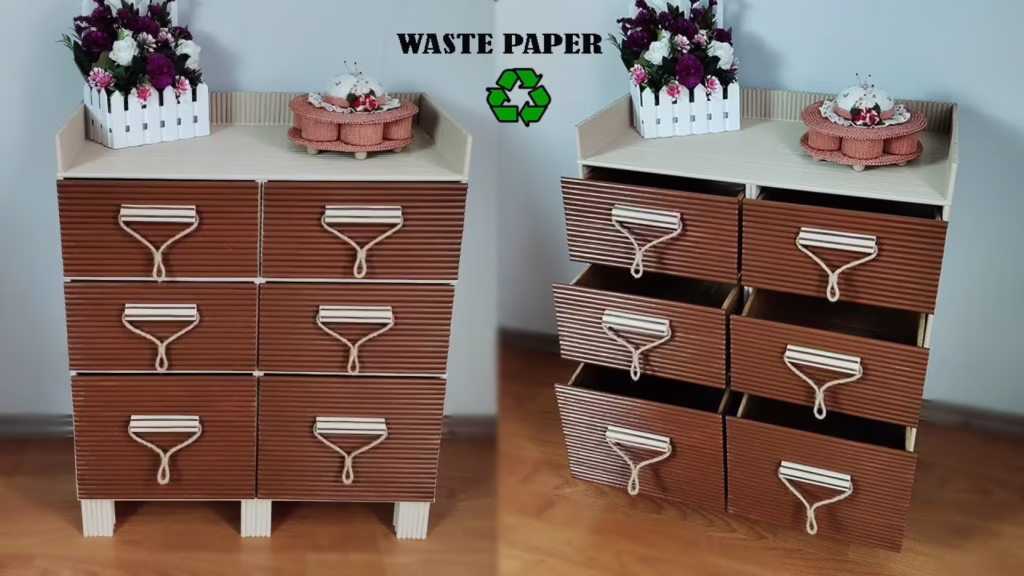 عکس کاردستی دراور بسیار شیک و مقاوم ساخته شده با وسایل دورریختنی (کاغذ باطله)