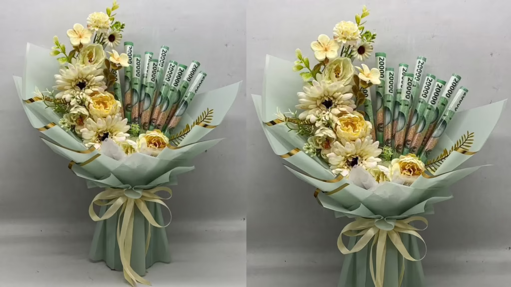 ایده خلاقانه ساخت کاردستی دسته گل زیبا و یک تزیین خلاقانه با اسکناس