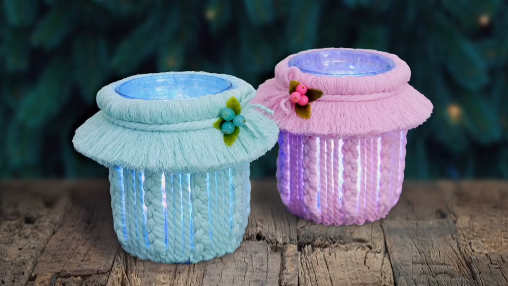 آموزش ساخت دکوری تزیینی با نخ مکرومه بافی و شیشه در خانه