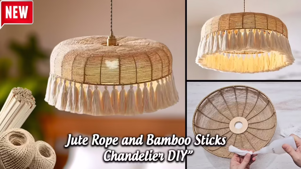 عکس لوستر چوبی زیبا ساخته شده با سیخ چوبی و طناب در منزل