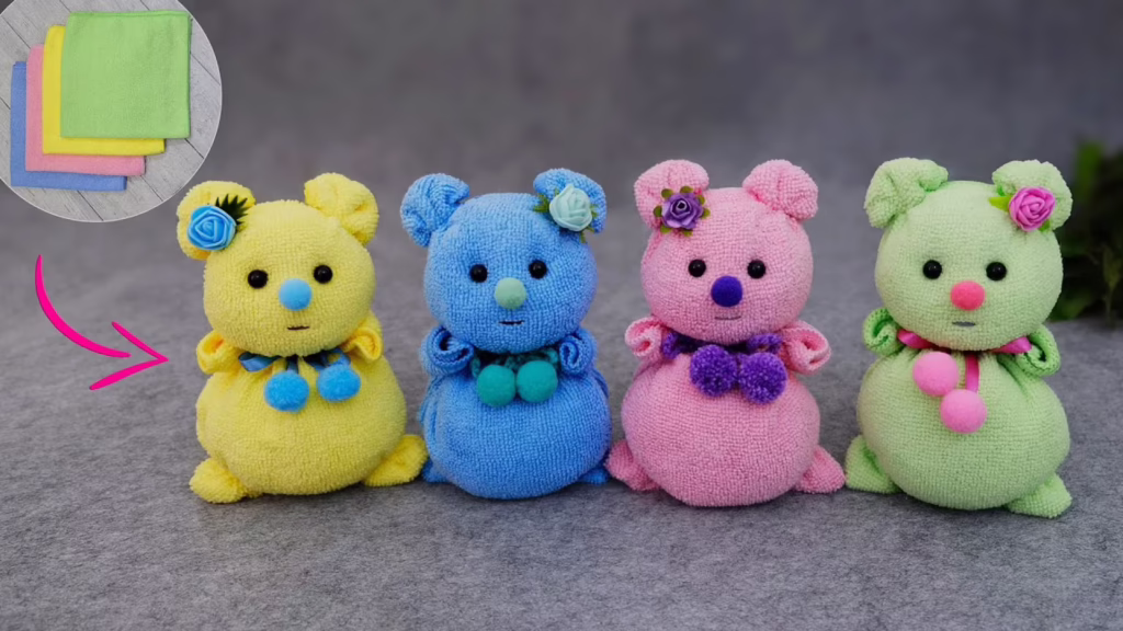 ایده جدید و خلاقانه برای ساخت کاردستی عروسک خرس کیوت با استفاده از پارچه و حوله در خانه