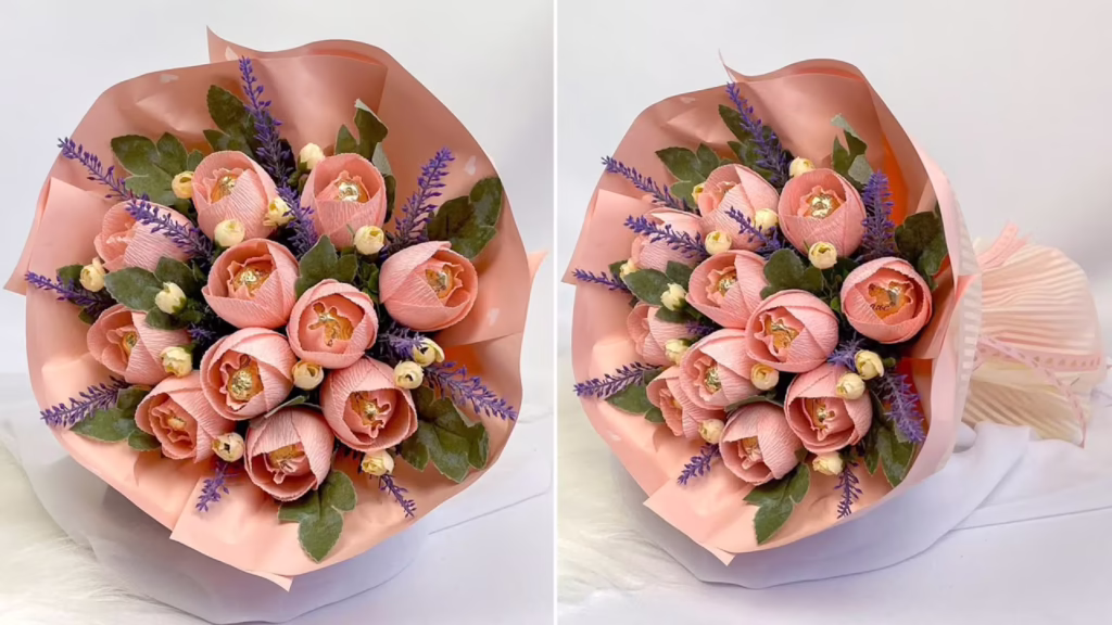 ایده جدید و خلاقانه برای ساخت کاردستی دسته گل زیبا و کیوت با استفاده از کاغذ کرپ