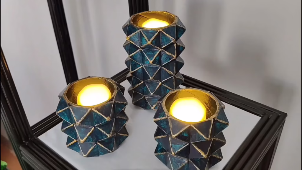 آموزش یک ایده ساختنی خلاقانه و کاربردی برای ساخت جاشمعی و گلدان رومیزی زیبا با مقوا در خانه