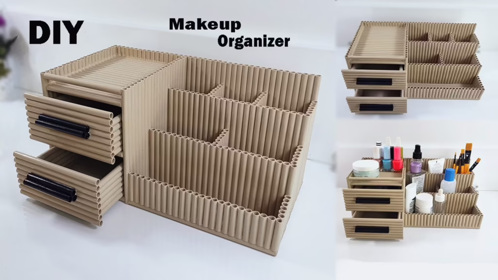 ایده جدید و خلاقانه ساخت کاردستی جعبه نظم دهنده لوازم آرایشی بانوان با کاغذ باطله