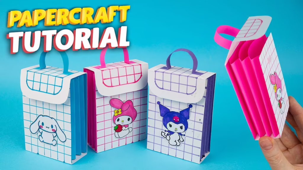 آموزش یک ایده خلاقانه برای ساخت کاردستی کیوت و فانتزی کرومی با کاغذ رنگی به شکل کیف زیبا کاغذی