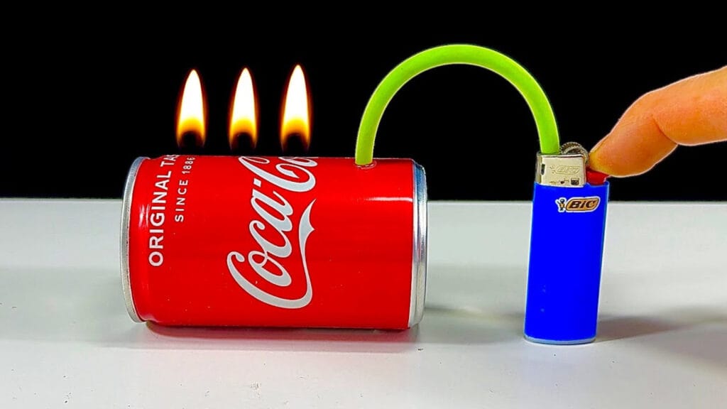 آموزش ساخت اجاق گاز سه شعله با استفاده از قوطی نوشابه فلزی و فندک گازی در خانه