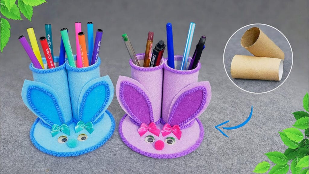 آموزش ساخت کاردستی جامدادی کیوت و فانتزی رومیزی با رول مقوایی دستمال کاغذ در خانه