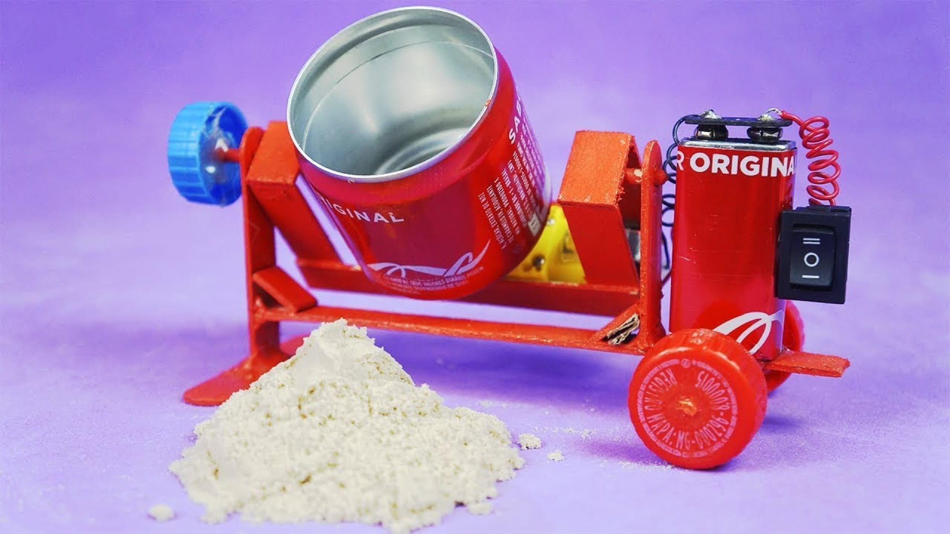 ایده خلاقانه برای ساخت کاردستی دستگاه میکس بتن مینیاتوری با قوطی نوشابه بازیافتی