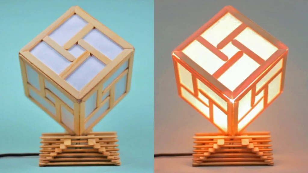 آموزش ساخت کاردستی چراغ خواب مدرن رومیزی با چوب بستنی ساده در خانه
