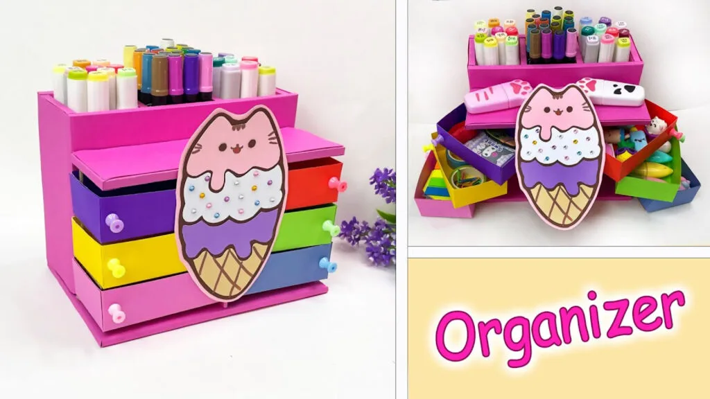 فیلم آموزش ساخت کاردستی نظم دهنده رومیزی زیبا و کیوت دخترانه با مقوا در خانه