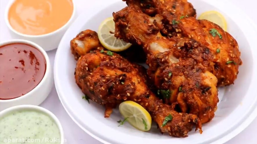 آموزش طرز تهیه خوراک ران مرغ خانگی خوشمزه و لذیذ با 3 نوع سس متفاوت