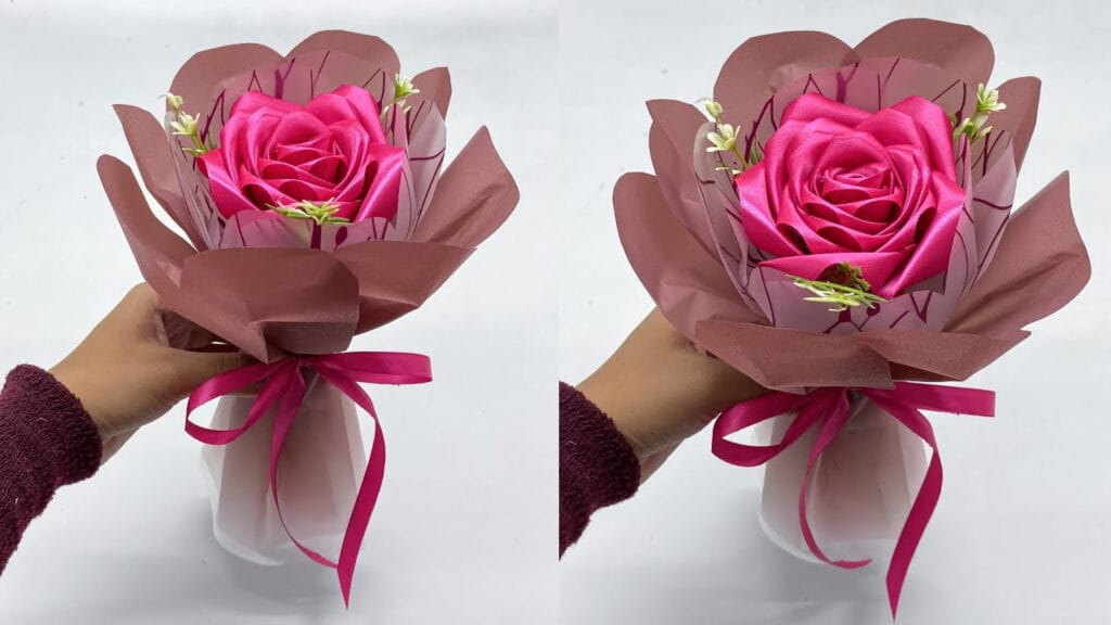 آموزش ساخت دسته گل رز مصنوعی زیبا و کیوت با روبان ساتن
