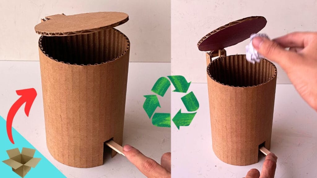 آموزش گام به گام ساخت کاردستی سطل زباله رومیزی پدالی