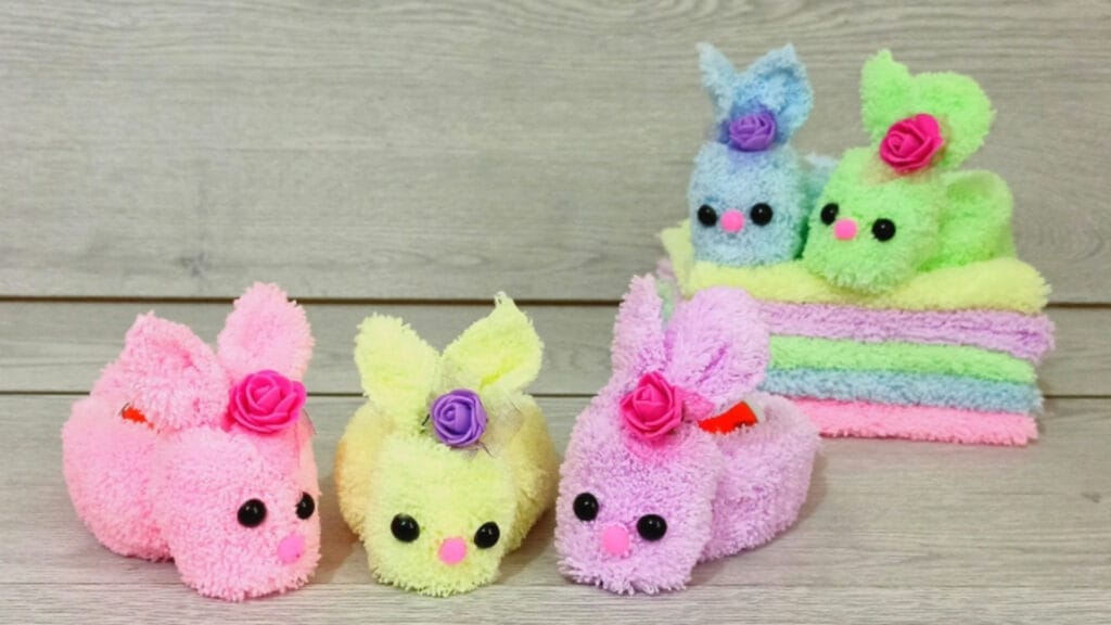 آموزش ساخت عروسک خرگوش کیوت و فانتزی با حوله برای هدیه دادن شکلات به کودکان