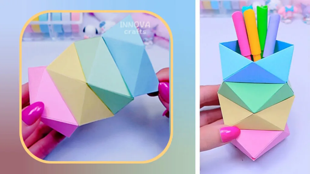 آموزش ساخت کاردستی جامدادی رومیزی کیوت و زیبا با کاغذ رنگی در خانه