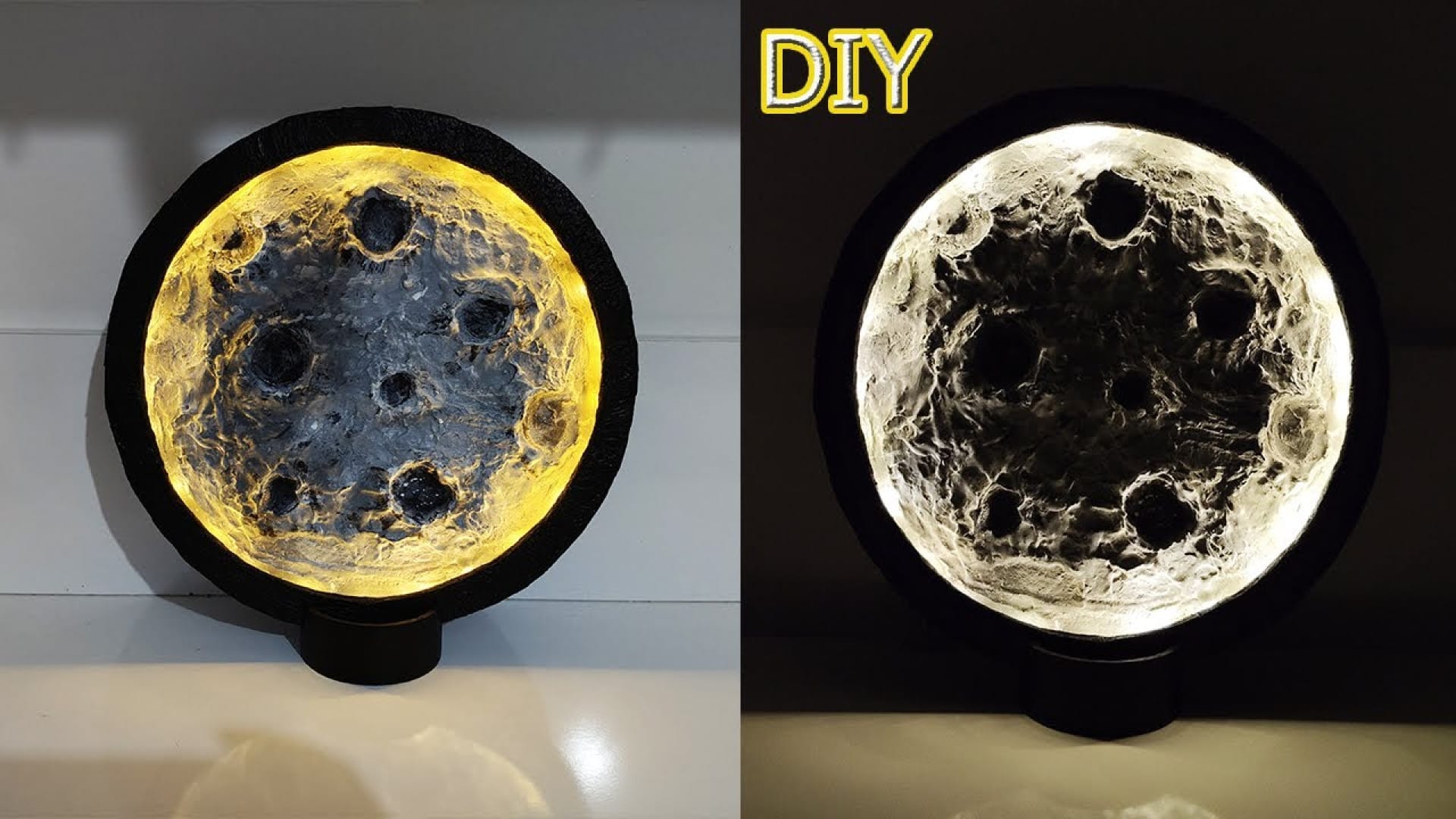 آموزش ویدیویی ساخت کاردستی چراغ خواب ماه نورانی با مقوا بازیافتی در خانه