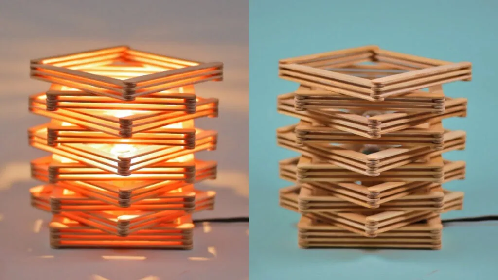 آموزش ساخت کاردستی چراغ دکوری رومیزی بسیار زیبا و خلاقانه با چوب بستنی ساده در منزل