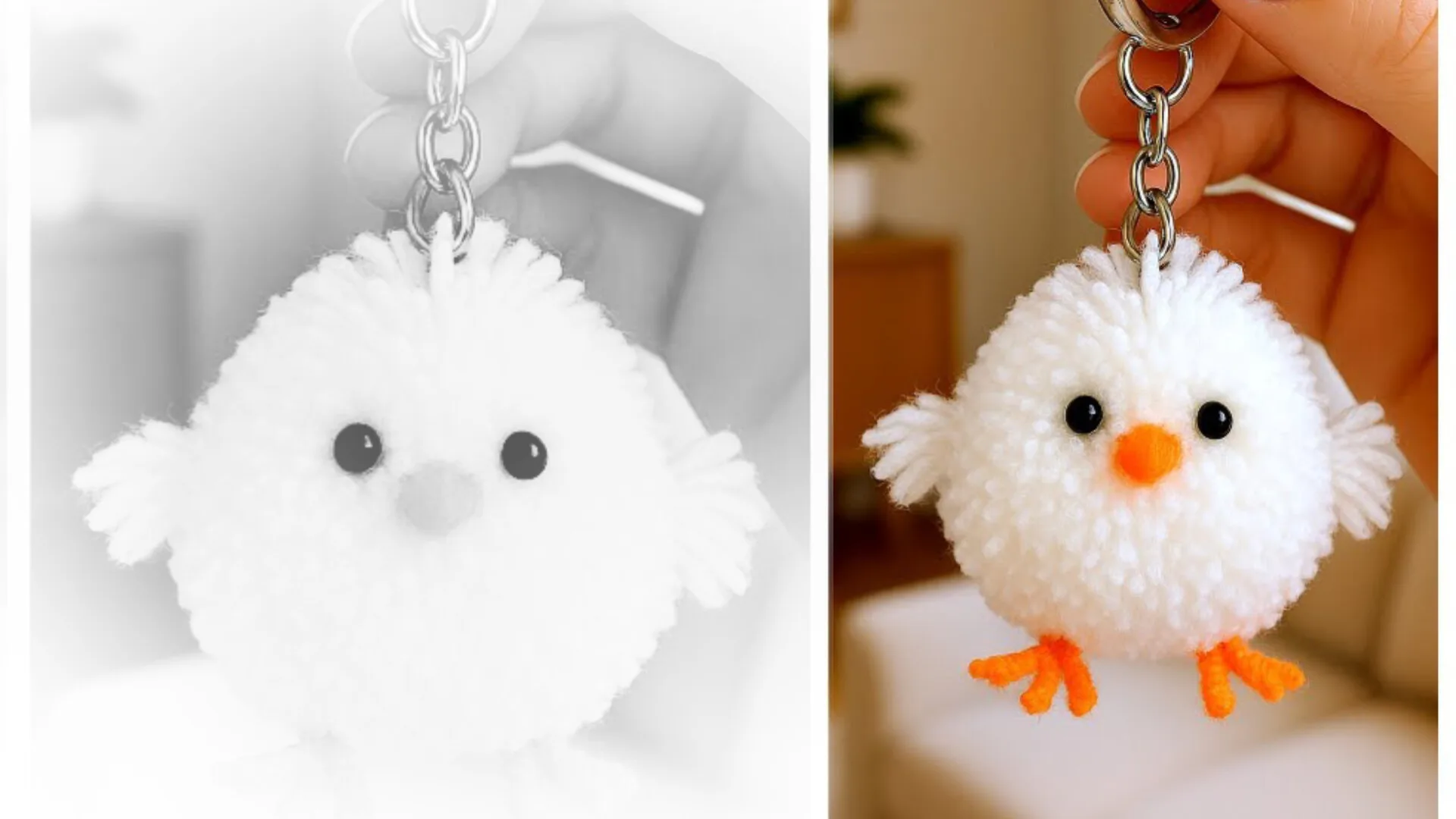 آموزش ساخت جاکلیدی عروسکی با کاموا مدل جوجه بامزه