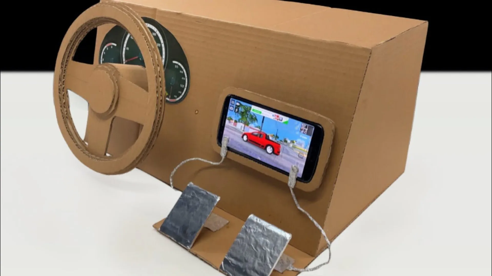 آموزش ساخت کاردستی فرمان و پدال مخصوص ماشین بازی با موبایل