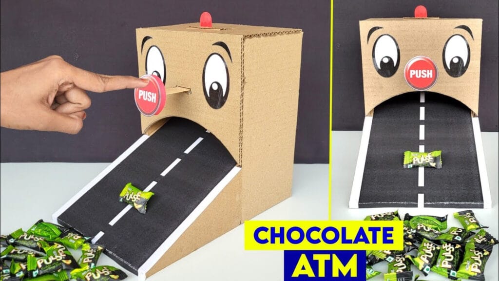 ساخت کاردستی ATM شکلات با مقوا با کارتن بسته بندی بازیافتی