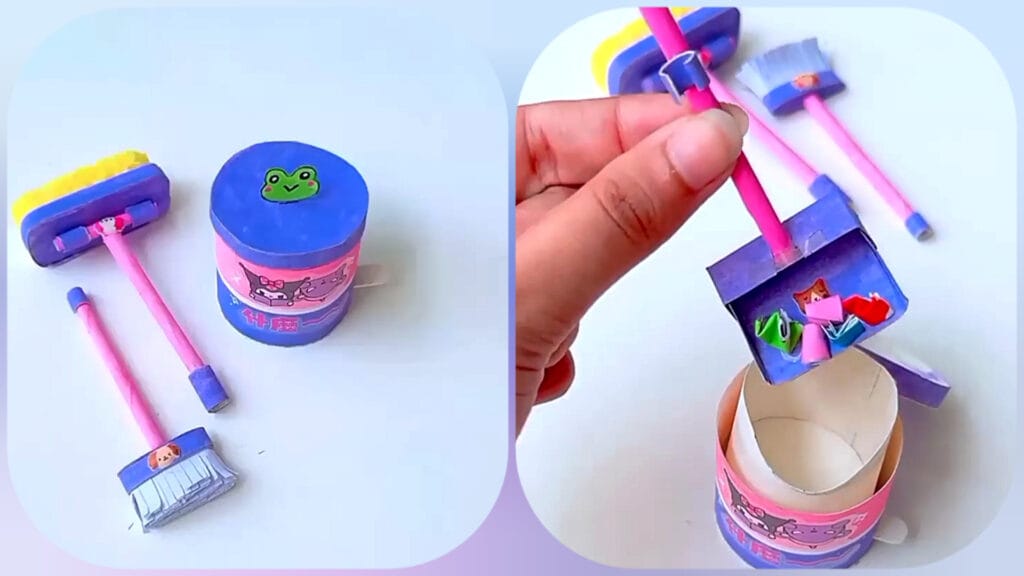 آموزش ساخت کاردستی جارو مینیاتوری با کاغذ در خانه