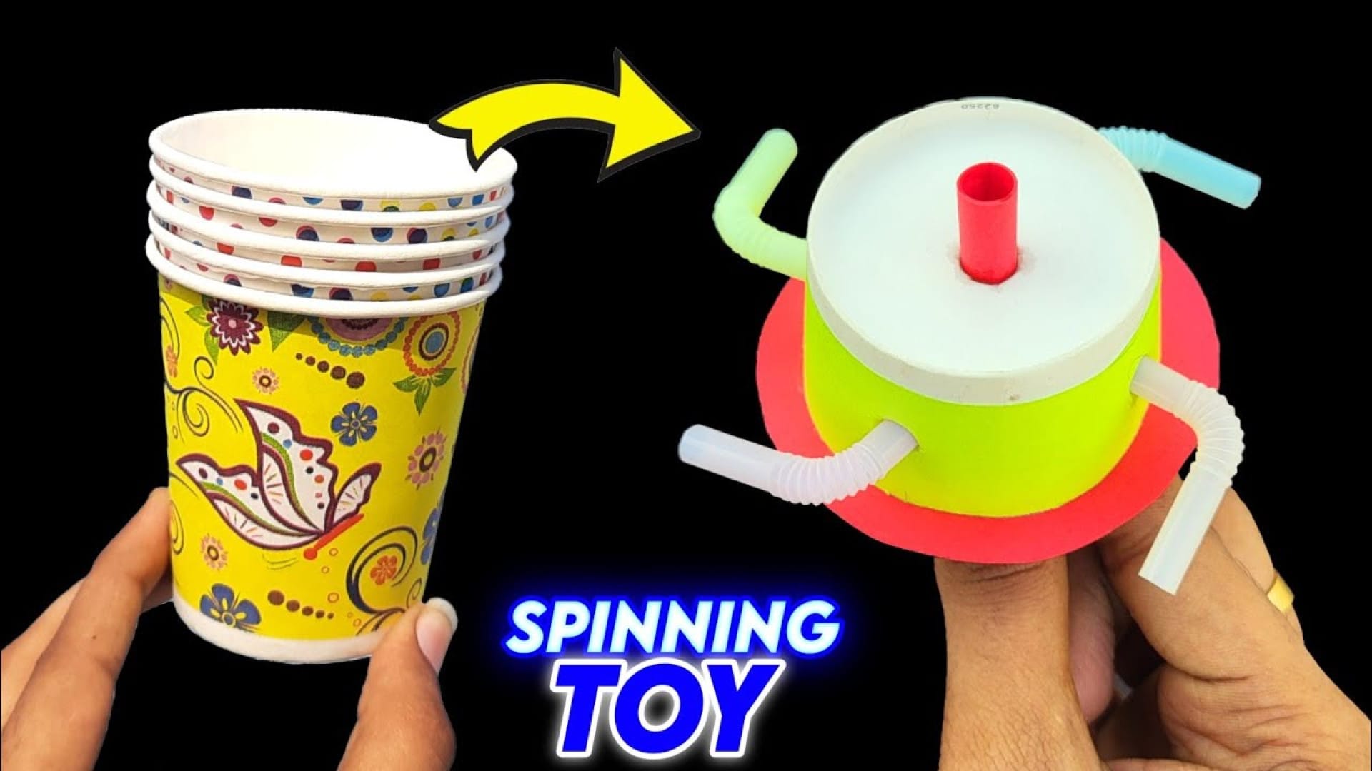 آموزش ساخت کاردستی ساده و سرگرم کننده فرفره با لیوان کاغذی و نی نوشابه