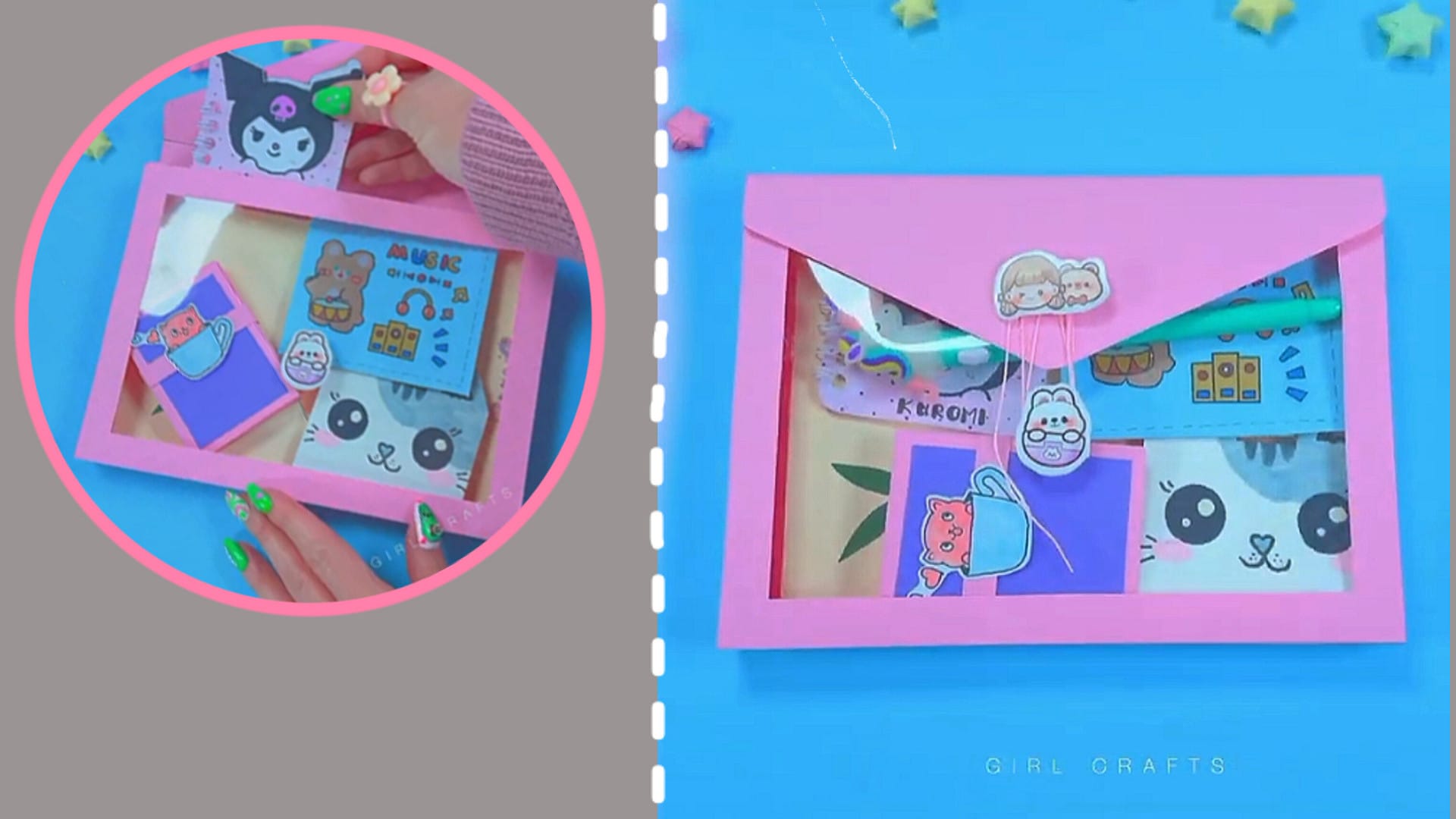 عکس کاردستی پوشه لوازم تحریر کیوت و فانتزی با کاغذ یا مقوا