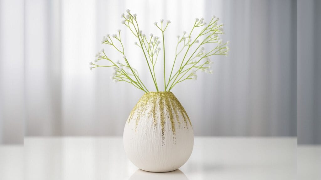 گلدان شیک ساخته شده با دستمال کاغذی و بادکنک با تزیین اکلیل طلایی، ایده ترند ۲۰۲۵