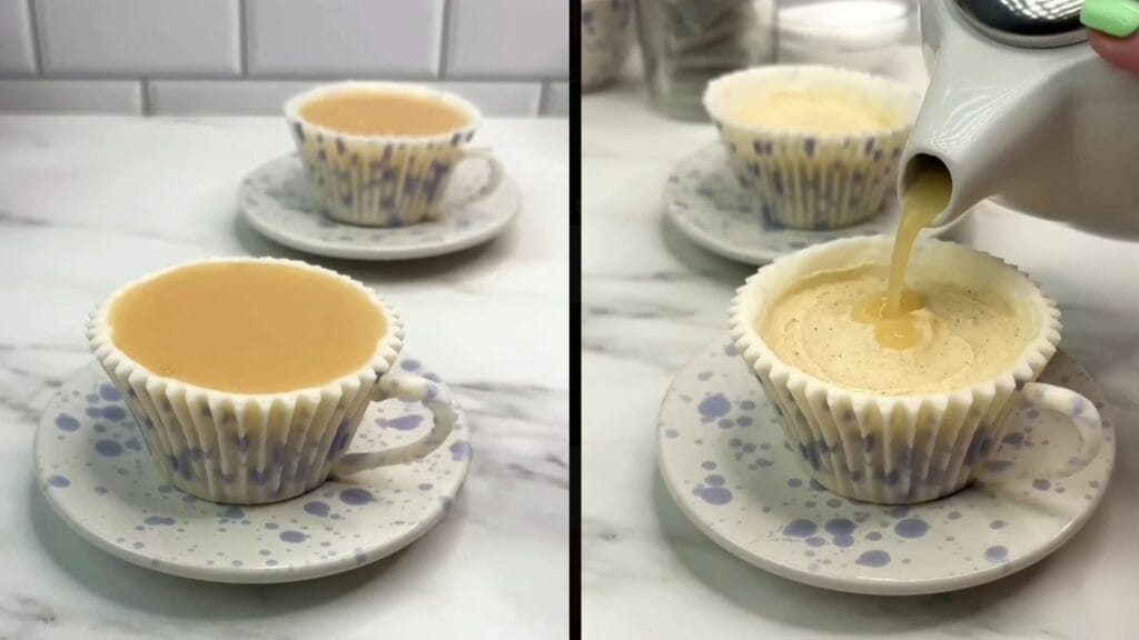 کاپ کیک خلاقانه به شکل فنجان چای روی نعلبکی سرامیکی