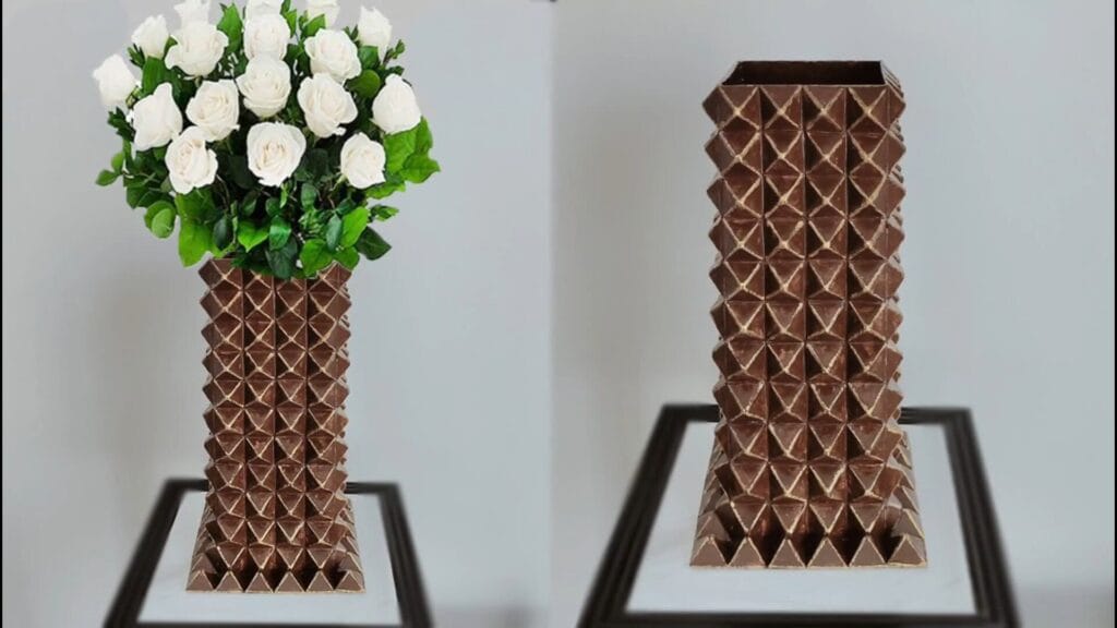 گلدان دکوری دست ساز مقوایی با طرح هندسی سهبعدی، مناسب گلهای مصنوعی