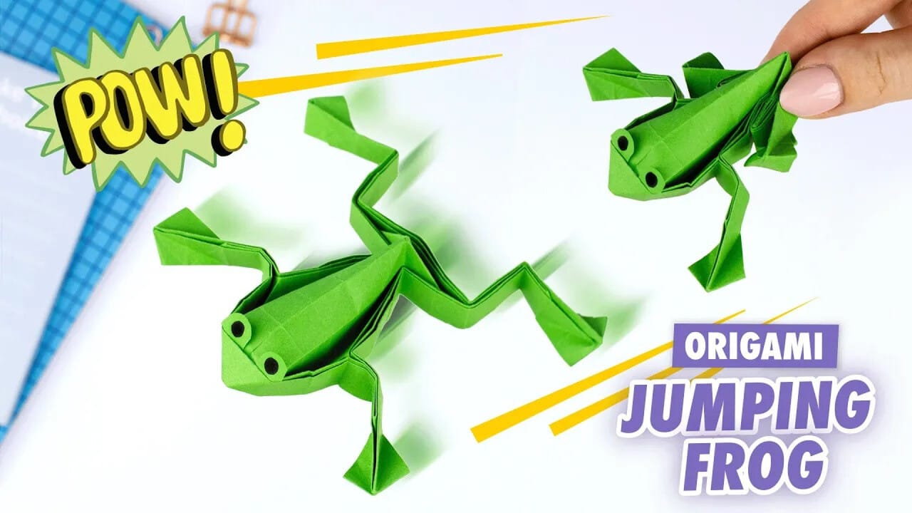 اوریگامی قورباغه جهنده؛ قورباغه کاغذی سبز که آماده پرش هست!