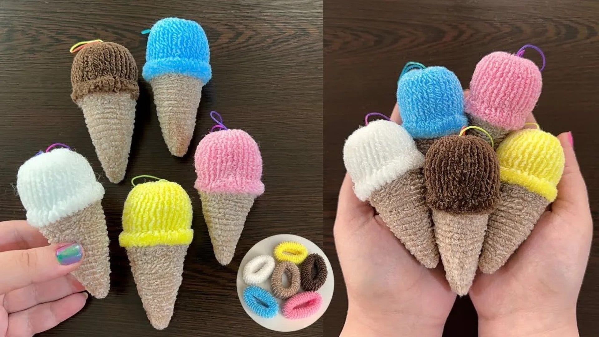 ویدیو آموزش ساخت جاکلیدی بستنی مخملی بامزه و فانتزی با کش مو