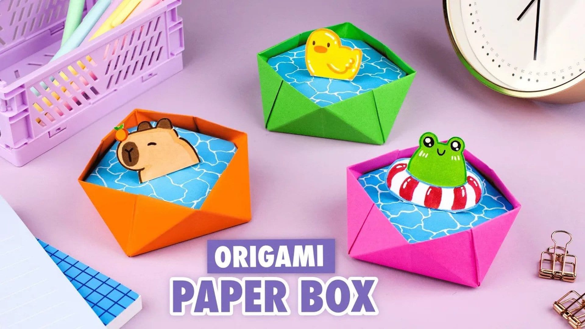 ساخت جعبه کیوت و فانتزی مدل استخر با اوریگامی و کاغذ رنگی