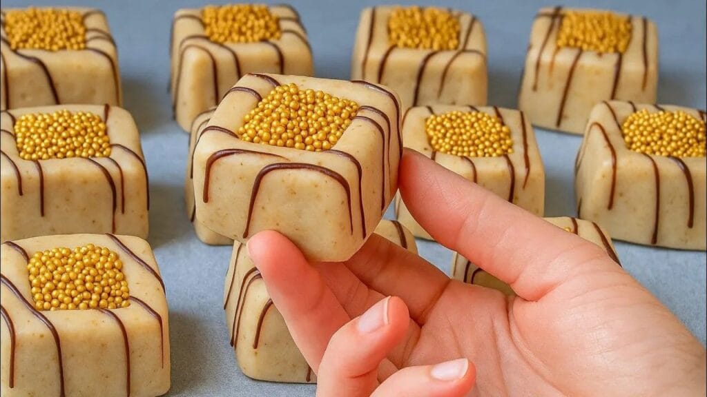 طرز تهیه شیرینی خانگی آسان و خوشمزه با تزیین شکلات و مروارید خوراکی طلایی