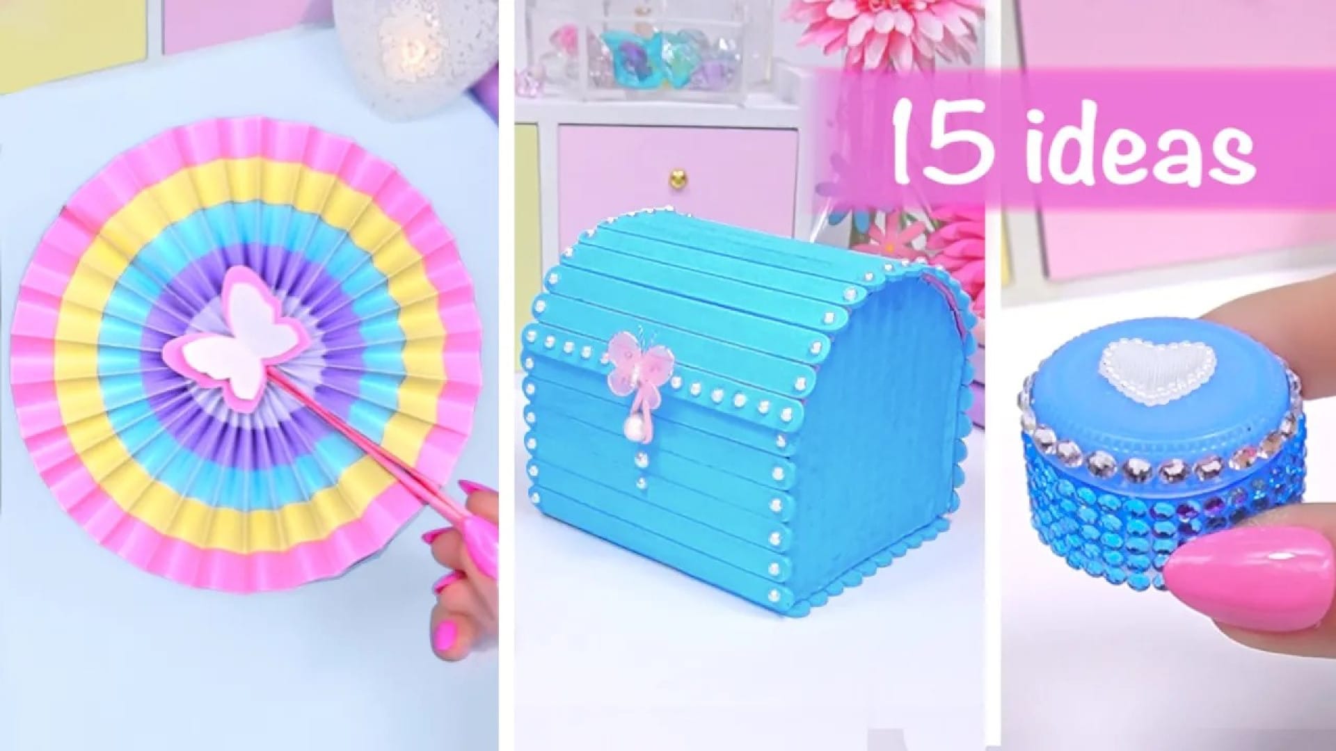 کاردستیهای کیوت و رنگارنگ با کاغذ رنگی شامل پروانه، جعبه آبی و جعبه گرد تزیینی