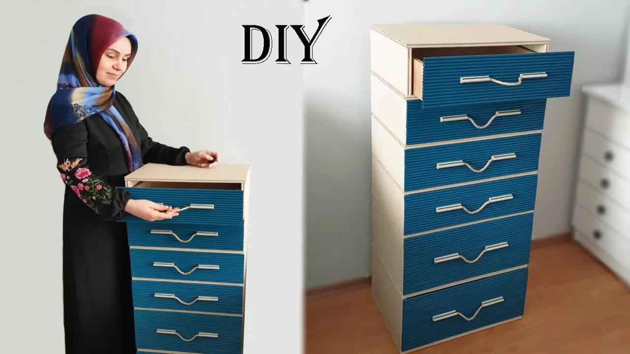 ساخت کمد کشویی با کاغذ باطله و مقوا؛ کمد شیک و مقاوم با کشوهای جادار، ایده عالی با مواد بازیافتی