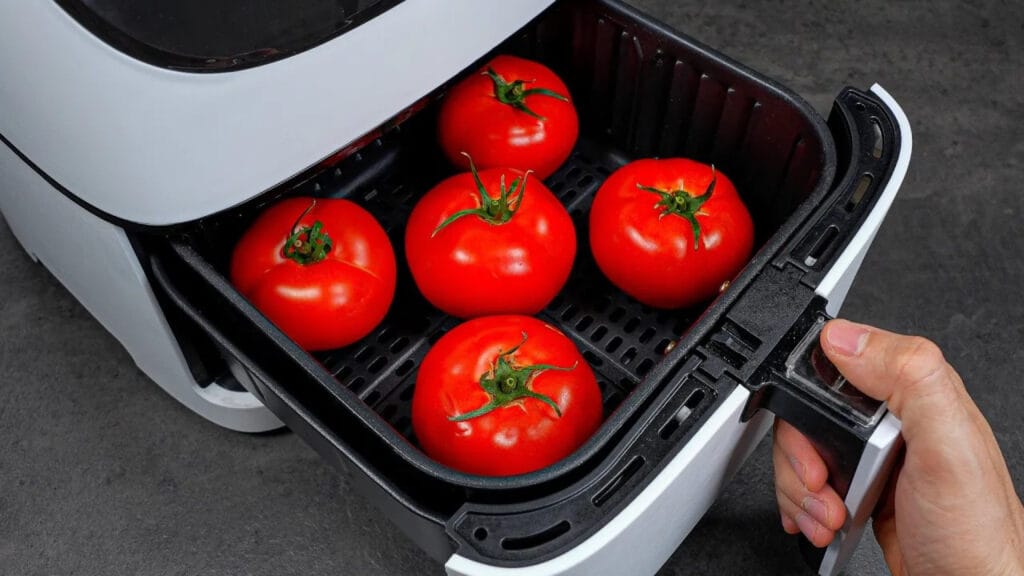 آموزش قرار دادن گوجه فرنگی تازه در هواپز برای تهیه گوجه شکم پر