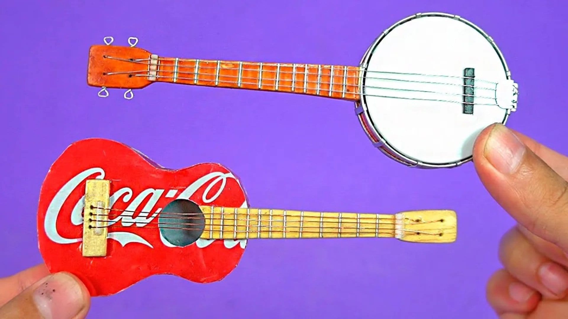 آموزش ساخت گیتار مینیاتوری با قوطی نوشابه کوکاکولا به همراه بانجو کوچک