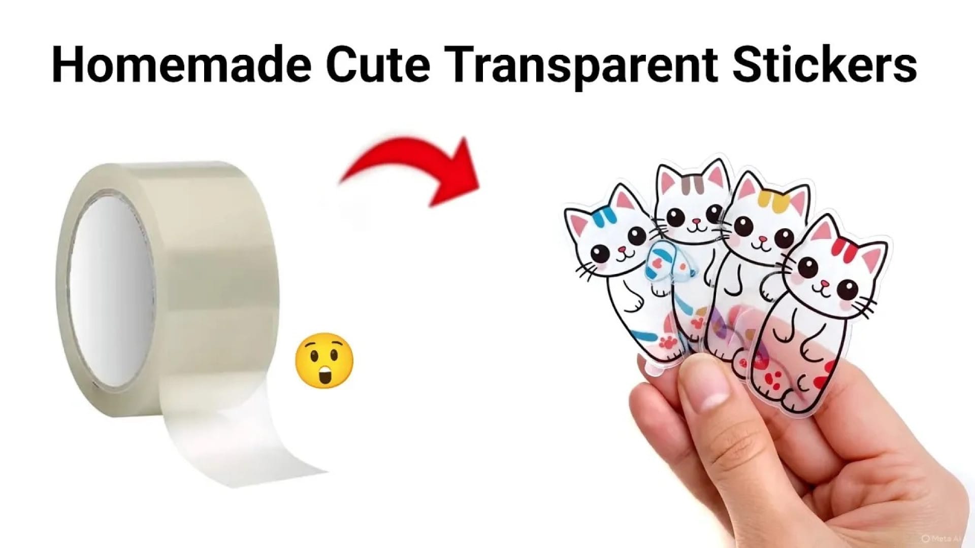 ساخت استیکر شفاف و کیوت با چسب نواری و طرح گربه فانتزی