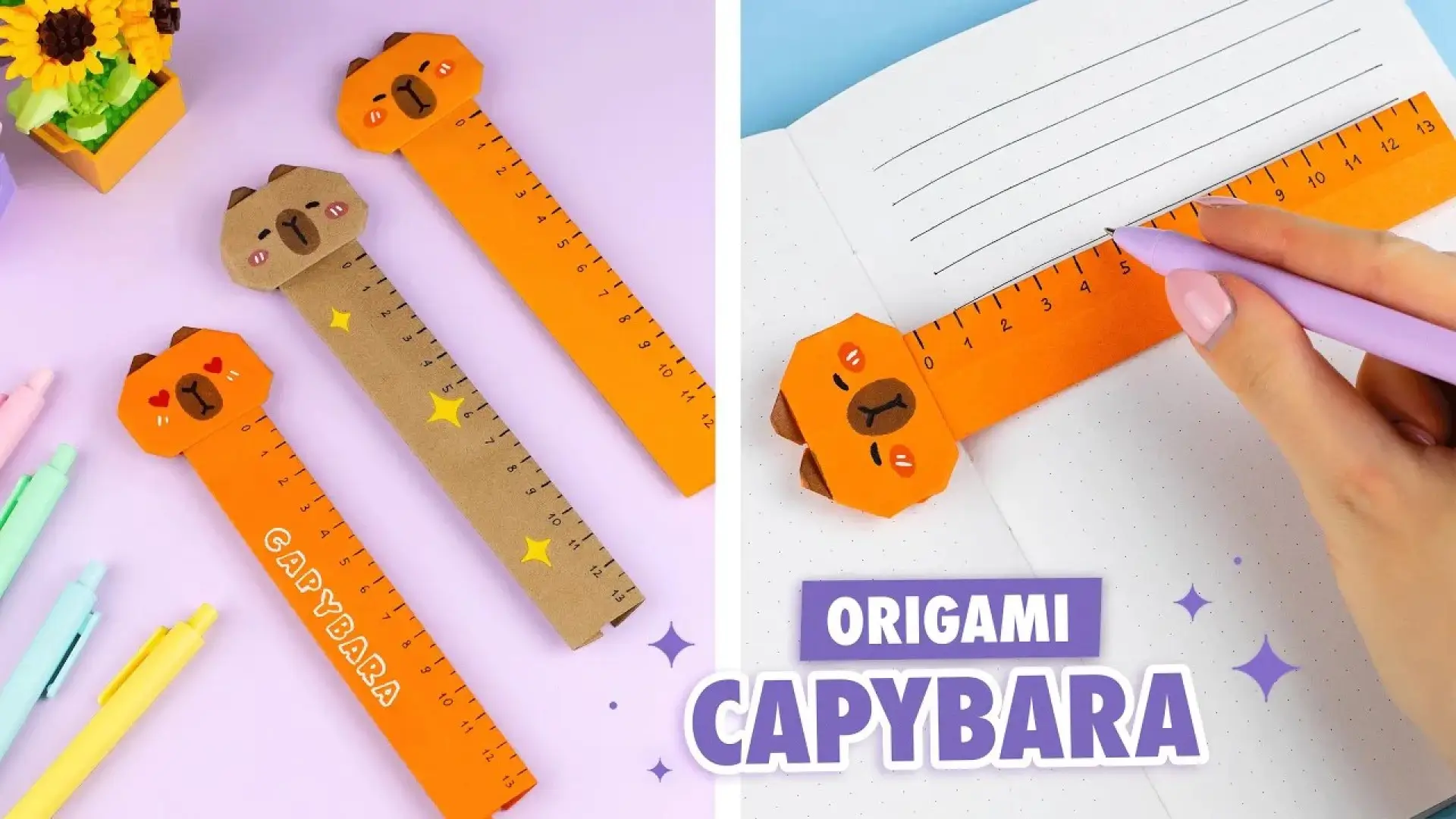 اوریگامی 2 کاره برای مدرسه؛ نشانک و خط‌کش کیوت و فانتزی