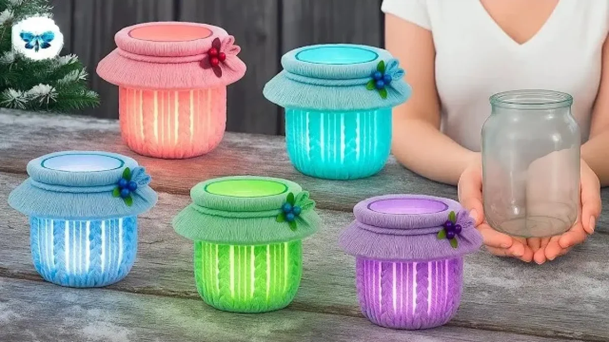 آموزش تزیین شیشه مربا با نخ مکرومه رنگی برای ساخت جا شمعی و چراغ خواب فانتزی